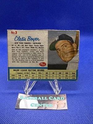 1962 Post #3 Cletis Clete Boyer New York Yankees PR-GD Foto 1 de 2