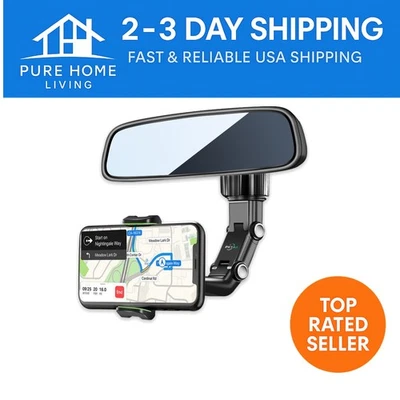360° Rotating Rearview Mirror Phone Mount - Universal Holder for All Smartphones - Image 1 of 4