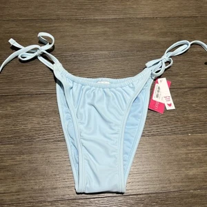 String Bikini High Leg Swimsuit Scoop Waist Swim Bottoms Blue Medium 4-6 NWT - Picture 1 of 8