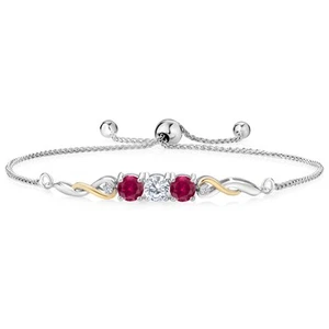 925 Sterling Silver and 10K Yellow Gold White Lab Grown Diamond Tennis Bracelet - Picture 1 of 4