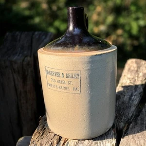 Early 1900s McGerver and Risley 1 Gallon Stoneware Jug Wilkes Barre PA Glazed - Picture 1 of 15