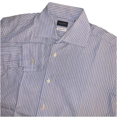 Camisa a rayas azul y blanca con botones manga larga Valentino Roma para hombre 15,75/40 Foto 1 de 4