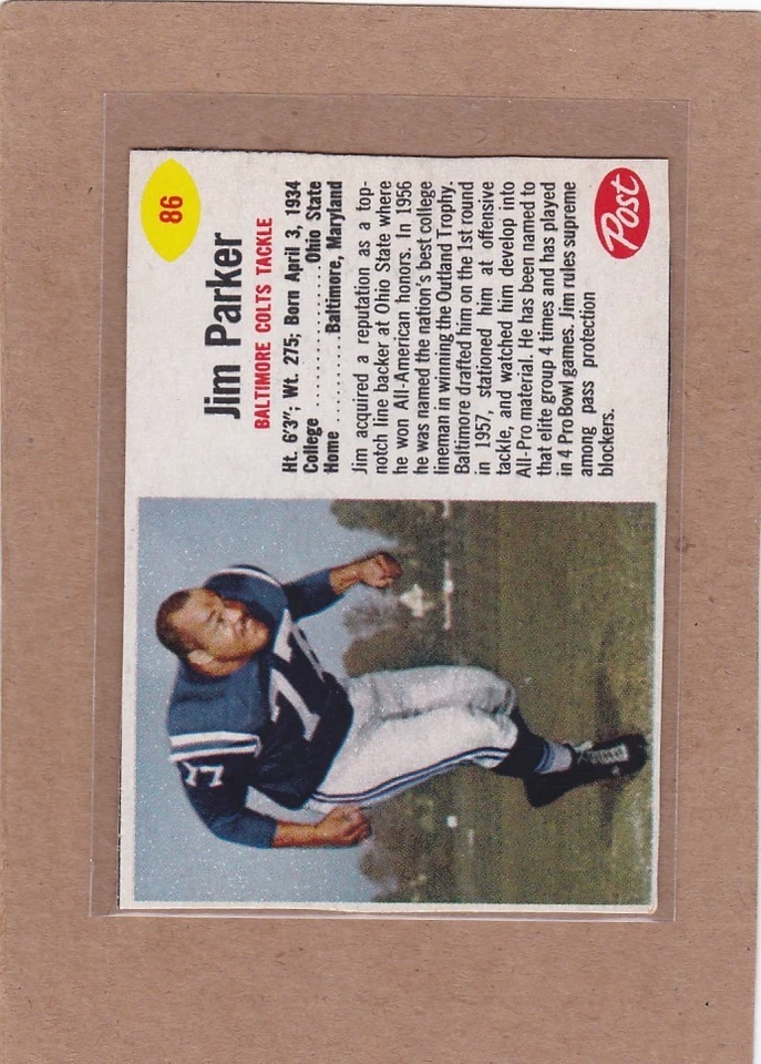 1962 POST FOOTBALL JIM PARKER #86 COLTS EX+ *A38860 - Image 1 of 1