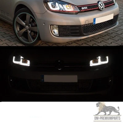 LED Scheinwerfer SET 08-12 Rote Leiste 3D U-LED passt für VW Golf 6 GTI LOOK - Bild 1 von 2