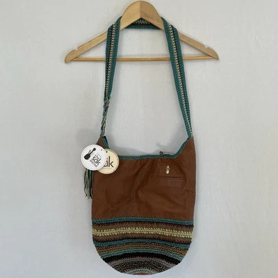 THE SAK Heritage Leather & Crochet Bucket Hobo Bag NEW - Image 1 of 4