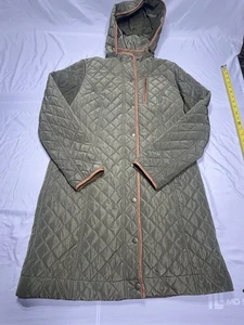 Orvis Quilted jacket dark green, Tan suede trim Removable Hood Medium - Picture 1 of 10