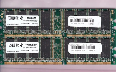 2GB 2x1GB PC-3200 TECHWORKS 12565-001 OWC OWC3200DDR1024 DDR-400 PC3200 KIT DDR1 - Image 1 of 2
