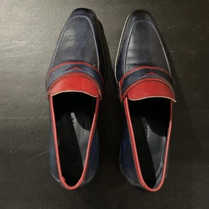 Mocasines Paul Fredrick Azul Marino Rojo Penny - Para Hombre Talla 9.5 M Hechos en Italia - Imagen 1 de 7