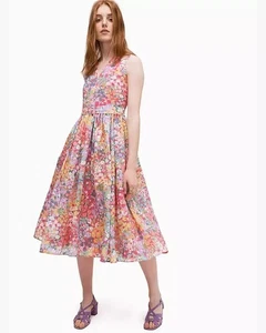 Kate Spade Sleeveless V-Neck Floral Medley Burnout Fit & Flare Midi Dress  Sz M - Picture 1 of 15