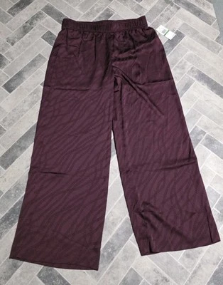 NWT Michael Kors Satin Pull On Pants Wide Leg Cordovan Chain Embossed L $125 - Image 1 of 4