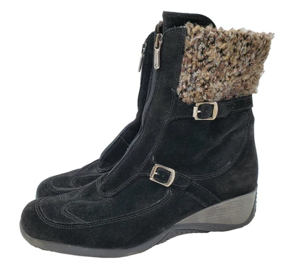Aquatalia by Marvin K Suede Shearling Boots Womens 11 Black Zip Waterproof Wedge - Image 1 of 4