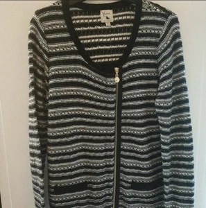 Size 14 Yumi Black/White Striped Zip Up Cardigan - Picture 1 of 4