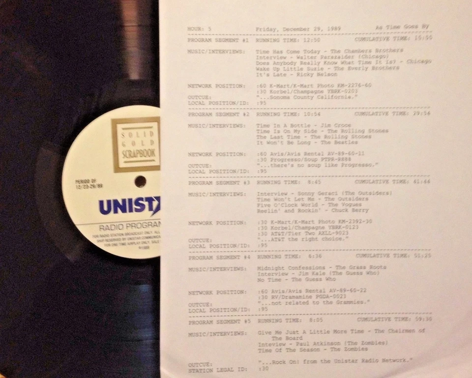 12/29/89 SOLID GOLD SCRAPBOOK FEATURES EARLY ROCK SONGS ABOUT TIME, 4 INTERVIEWS - Image 1 of 1