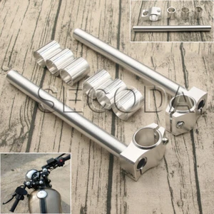 7/8'' Adjustable CNC Clip On Handlebars Fork Tube 280mm Silver Bar Motorcycle - Picture 1 of 6