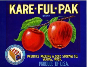 Original KARE-FUL-PAK Half Box Apfelkiste Etikett Yakima Washington Prentice Geschenk - Bild 1 von 1