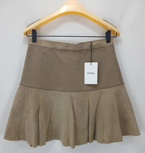 Theory Paneled Skirt Taupe Grey 100% Lamb Leather Zip Hook Lined Women's Size 2 - Picture 1 of 10