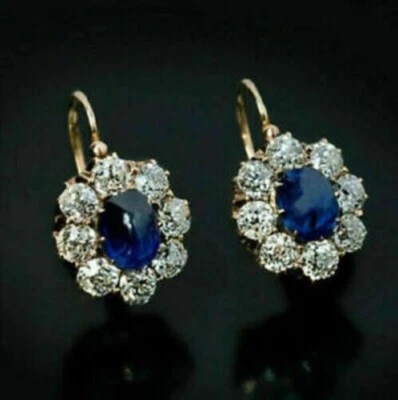 3Ct Lab Created Sapphire Diamond Drop & Dangle Earrings 14K Yellow Gold Over - Image 1 of 4