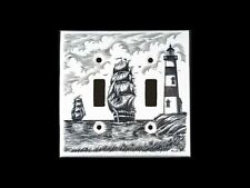 Etched Ship and Lighthouse Double Light Switch | Save the Elephant Collection