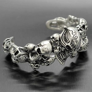 Large Stainless Steel Knight Skull Head Cuff Men's Bangle Bracelet Biker Jewelry - Picture 1 of 9