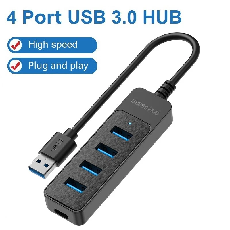 4 Port USB 3.0 Hub Splitter Multi Adapter 5Gbps High Speed For PC Desktop Laptop - Image 1 of 4