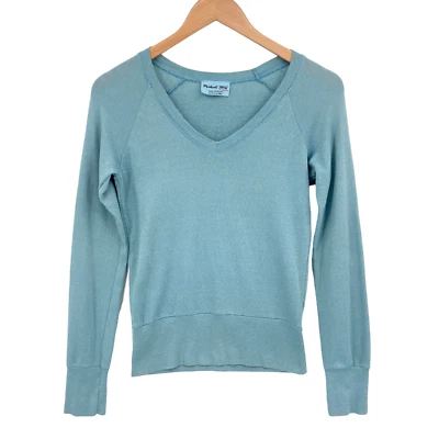 Женский свитер Michael Stars маленький синий вязаный хлопок с длинным рукавом пуловер с V-образным вырезом - Изображение 1 из 4