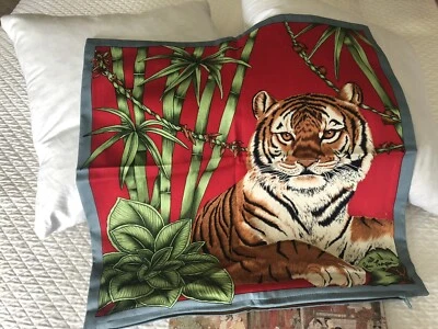 JIm Thompson Pillow Case Cover Tiger Thai Cotton 15 X 15 Red W/ JT Gift Pouch - Image 1 of 4