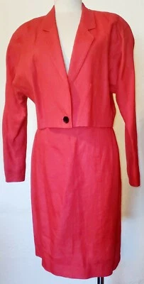 Chaqueta corta de lino rojo vintage ESCADA falda traje talla XS/36 Foto 1 de 4