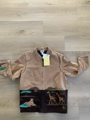 Quacker Factory Leather Jacket Womens 3X Plus Size Safari Animals Elephant NEW - Image 1 of 4