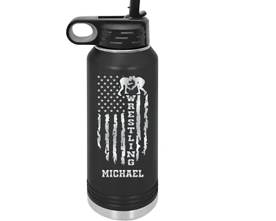 Engraved Wrestling Water Bottle, 32oz Size W/Straw Personalized With Your Name - Image 1 of 3