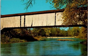 Postcard Parke County Indiana Mansfield Covered Bridge Over Little Raccoon Creek - Picture 1 of 2