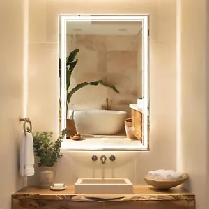 24'' x 36'' LED Bathroom Mirror with Backlit + Front 3 Colors Lights Mirrors - Picture 1 of 9