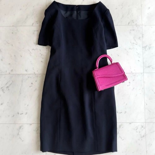 Abito mezza manica Christian Dior lunghezza ginocchio lana navy 100% taglia 11 dal Giappone