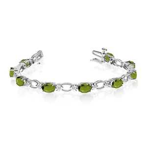 14k White Gold Natural Peridot And Diamond Tennis Bracelet - Picture 1 of 3