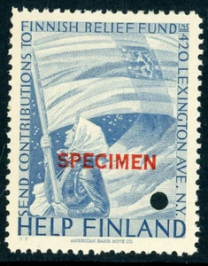 Segunda Guerra Mundial Ayuda Finlandia Espécimen Sello Fondo de Ayuda Finlandés ¡NUEVA YORK!! NN44 - Imagen 1 de 2