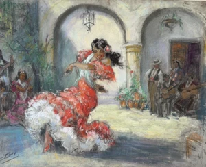 Danseuse Flamenco DESSIN ORIGINAL signé YVES DIEY Pastel ESPAGNE Andalousie XX° - Imagen 1 de 3