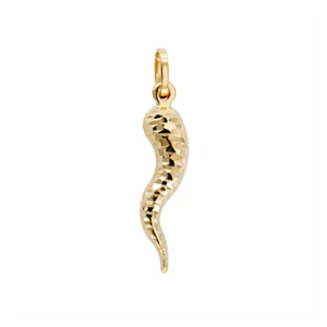 Charm Colgante Collar Cuerno Oro Amarillo 18KT Diamante Láser 3 CM Nuevo - Imagen 1 de 2