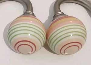 Pottery Barn Curtain Tie Backs Pink Green Yellow Stripes Set Of 2 - Picture 1 of 9