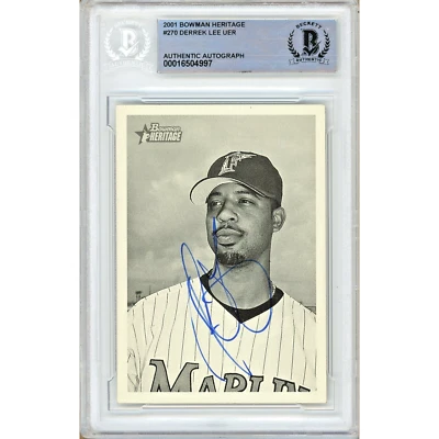 Tarjeta firmada por Derrek Lee 2001 Bowman Heritage #270 AUTO Beckett Slab Miami Marlins Foto 1 de 4