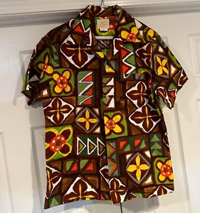 Vintage Hawaiian Paradise Barkcloth Surfer Shirt 1960s Retro Mod - Picture 1 of 4