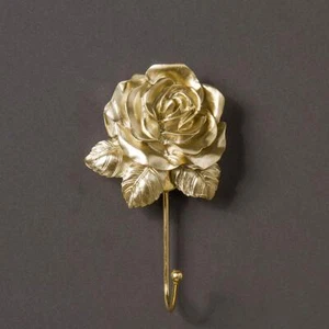 Gancho de Pared Decorativo Dorado Vintage Flor Llave Gancho Resina Rosa Toalla de Baño H... - Imagen 1 de 9
