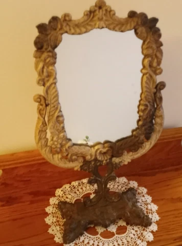 Antique Cast Iron Vanity Mirror - Ornate Tilt Victorian Cover