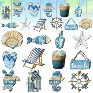 24 Pezzi Ornamenti Estivi in Legno Oceano Spiaggia Albero Decorazioni Costiera Nautica... - Foto 1 di 6