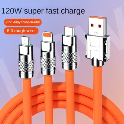 3 in 1 Multi FAST CHARGER USB Charging Cable 6A For iPhone-Android Type C/micro - Image 1 of 4