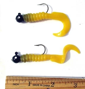 Señuelos de pesca de lubina 10ct NEGRO con JIGS de 1/4 oz AMARILLO con larvas de cola rizada cebos - Imagen 1 de 4