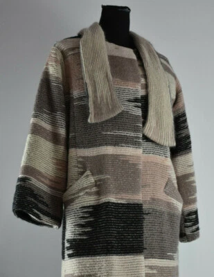 Missoni Size 42 Long Button Knit Coat Italy Wool Pockets Pink Black Beige Scarf - Image 1 of 4