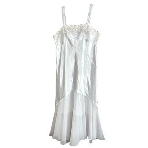 Enchanting White Vintage Mermaid Hem Slip Dress XL - Picture 1 of 10