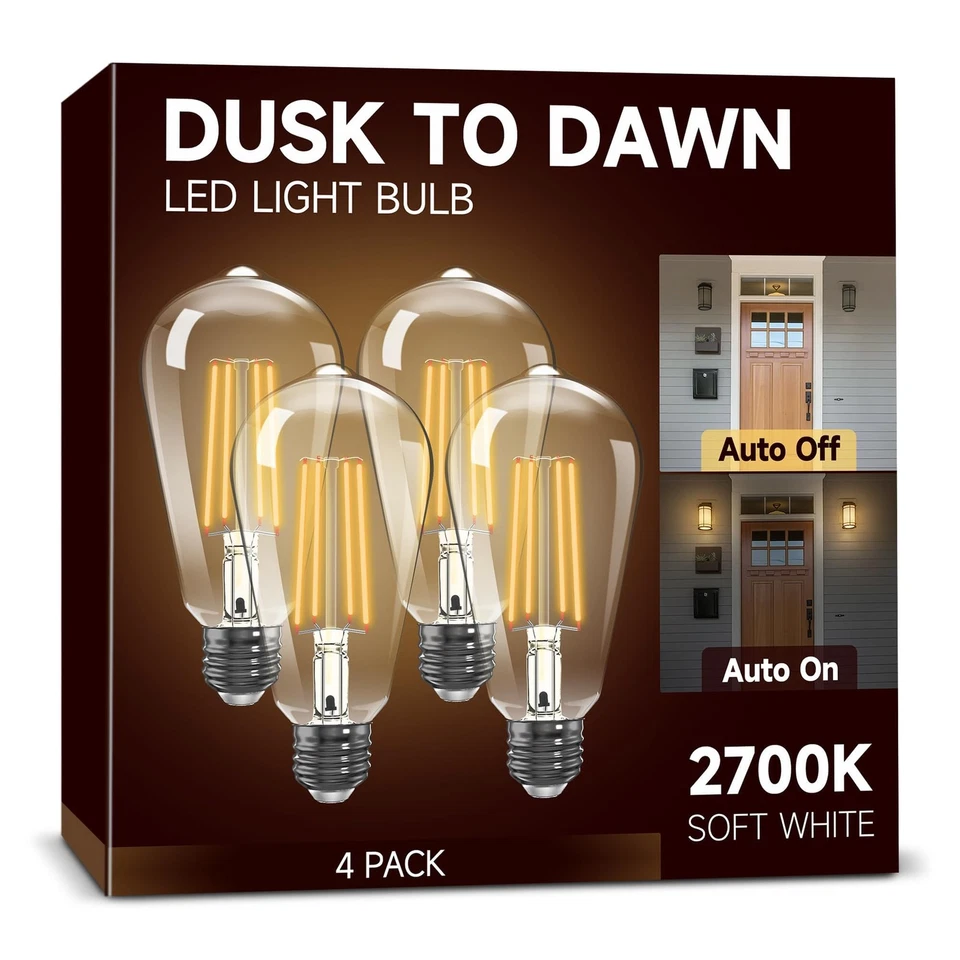 Dusk to Dawn Light Bulbs, Outdoor Light Bulbs, ST64 6W Equivalent 60W, 2700K ... - Image 1 of 4