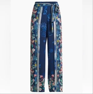 Neu mit Etikett Johnny Was Annia Hose blau Blumenmuster leicht Wickelhose weites Bein zum Binden XS - Bild 1 von 5