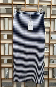 Summer midi skirt with white and blue stripes size S - Picture 1 of 6