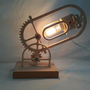 Wooden Gear Lamp Artistic Still Electric Table Light RARE - Picture 1 of 14
